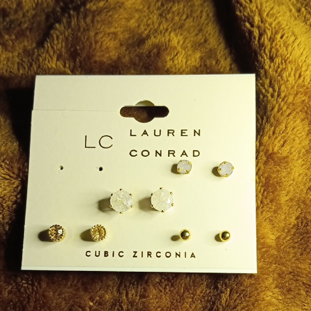 LC Lauren Conrad Gold Cubic Zirconia Earrings Set